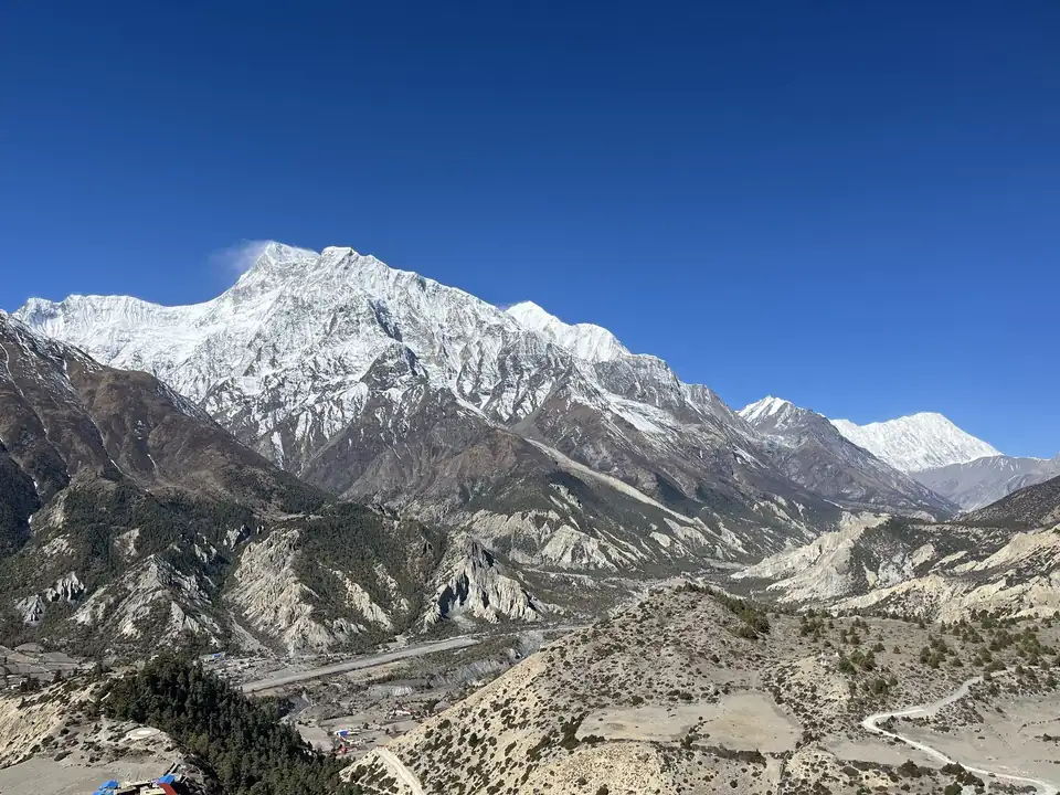 Panorama of the snow range over the Manang valley