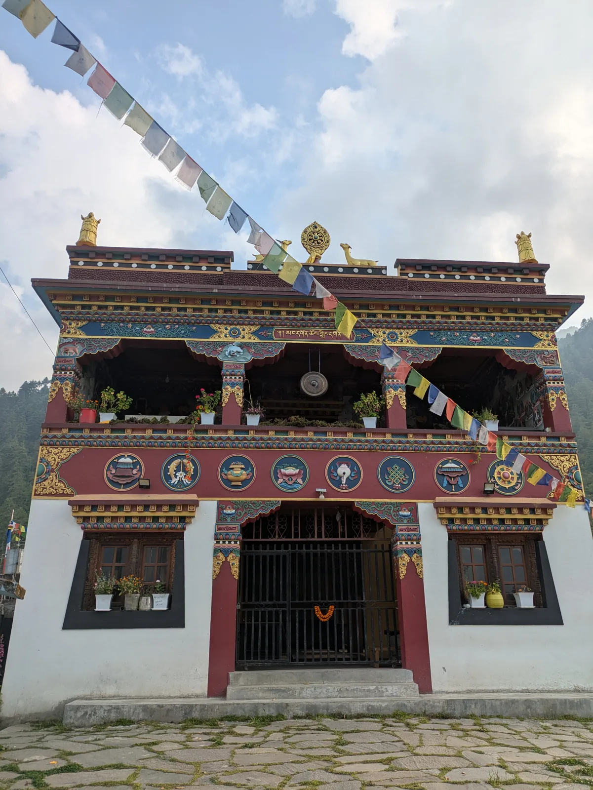 The painted facade of the Buddhist monastery at Kyanjin Gompa